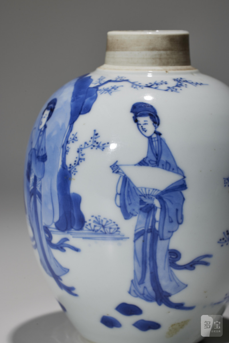 清康熙  青花人物仕女纹茶叶罐 - 图5